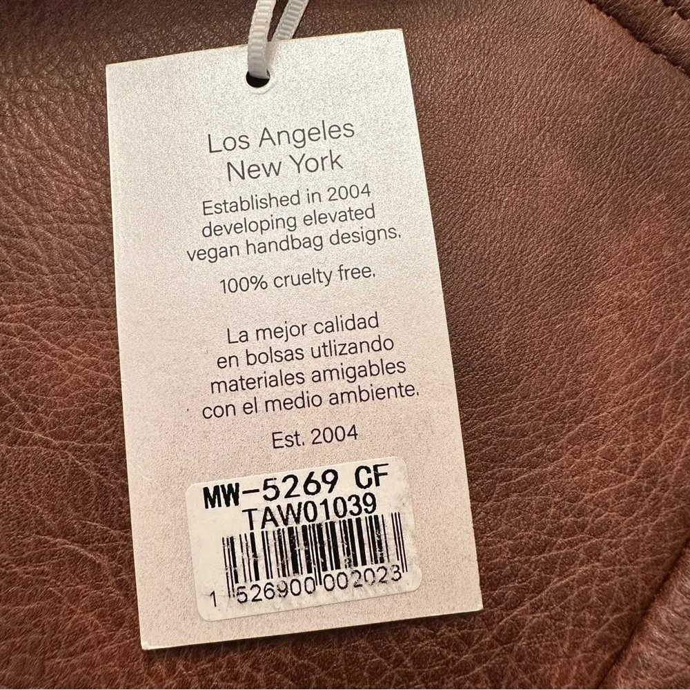 ALYSSA Faux Vegan Leather Whipstitch Brown Backpack New - Picture 12 of 13